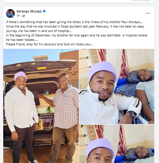 Gospel artist Karangu Muraya comments about brother's accident. PHOTO/Screengrab by K24 Digital from Facebook by @KaranguMurayaMc
