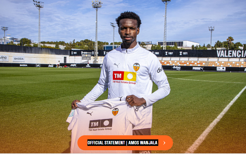 Kenya U20 centre-back Amos Wanjala in Valencia colors. PHOTO/VCF Mestalla
