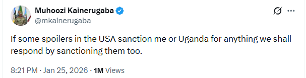 Muhoozi Kainerugaba’s post on X. PHOTO/@mkainerugaba