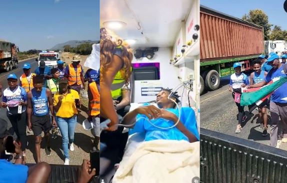 A screengrab image by K24 Digital showing Eric Omondi and the team accompanying him in his walk from Nairobi to Mombasa. PHOTO/ https://www.facebook.com/profile.php?id=100044317755329