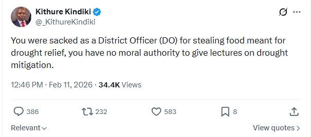 DP Kithure Kindiki's statement on X. PHOTO/https://x.com/_KithureKindiki