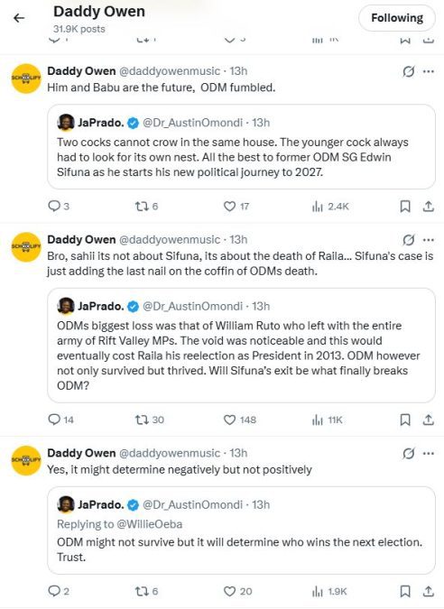 Daddy Owen's statement on X. PHOTO/ @daddyowenmusic