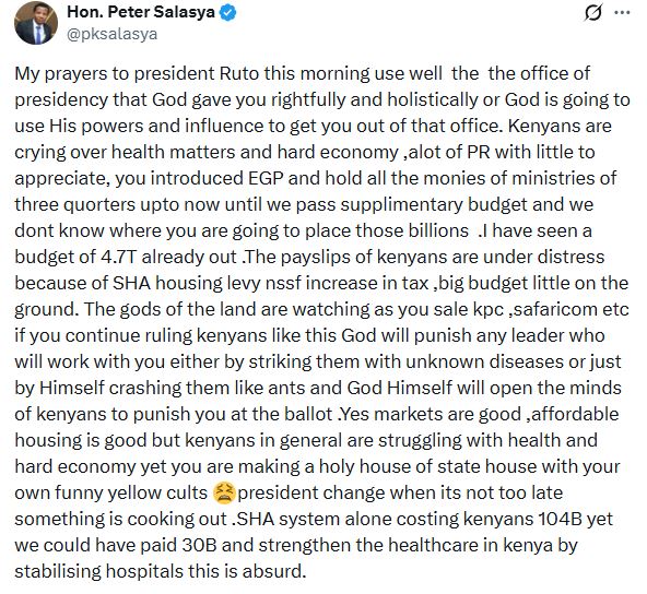 Mumias East MP Peter Salasya’s statement. PHOTO/ @pksalasya