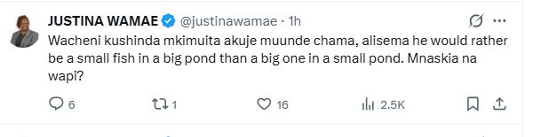 Justina Wamae’s statement. PHOTO/ @justinawamae