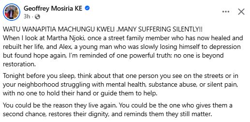 Geoffrey Mosiria’s statement. PHOTO/ https://www.facebook.com/kiongozi.mosiriake