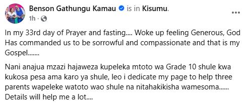Bishop Kiengei’s statement on February 13, 2026. PHOTO/A screengrab by K24 Digital from https://www.facebook.com/muthee.wawatoria