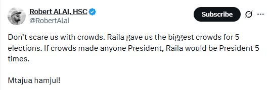 Robert Alai’s statement on X. PHOTO/
@RobertAlai