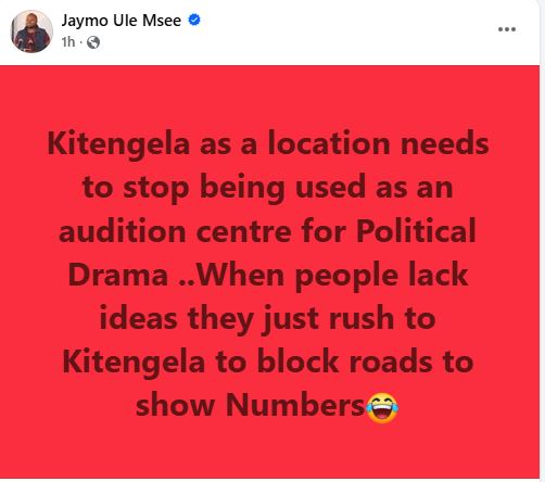 Jaymo Ule Msee’s statement. PHOTO/ https://www.facebook.com/JaymoUleMsee