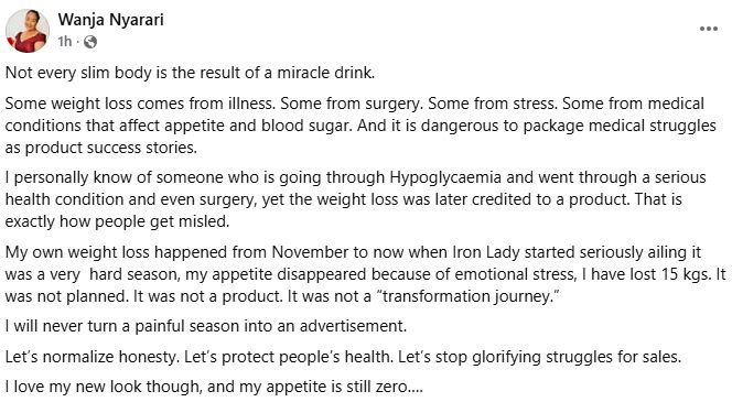 Wanja Nyarari’s statement. PHOTO/ https://www.facebook.com/muthee.prince