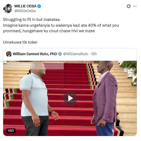 Willie Oeba’s statement. PHOTO/ 
@WillieOeba