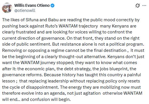 Lawyer Willis Otieno’s statement on X. PHOTO/
@otienowill