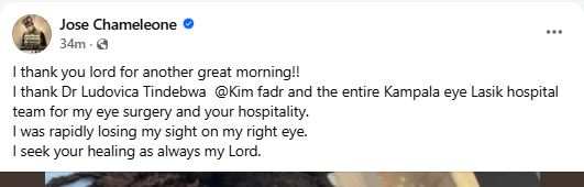 Veteran Ugandan singer Jose Chameleone’s statement. PHOTO/ https://www.facebook.com/josechameleone/