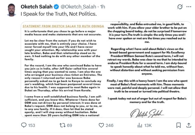 Businessman Oketch Salah’s statement. PHOTO/ @Oketch_Salah