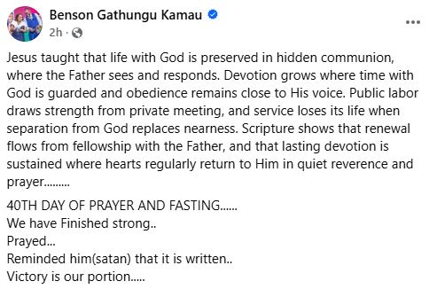 Bishop Kiengei’s statement on February 20, 2026. PHOTO/A screengrab by K24 Digital from https://www.facebook.com/muthee.wawatoria