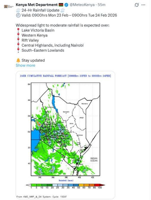 A post by the Kenya Met Department. PHOTO/Screengrab by K24 Digital