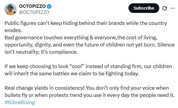 Octopizzo’s statement. PHOTO/ @OCTOPIZZO