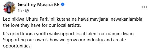 Geoffrey Mosiria’s statement. PHOTO/ https://www.facebook.com/kiongozi.mosiriake