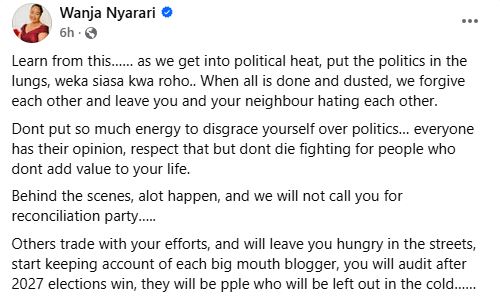 Wanja Nyarari's statement. PHOTO/https://www.facebook.com/muthee.prince