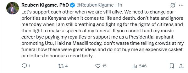 Reuben Kigame’s statement on X. PHOTO/ @ReubenKigame