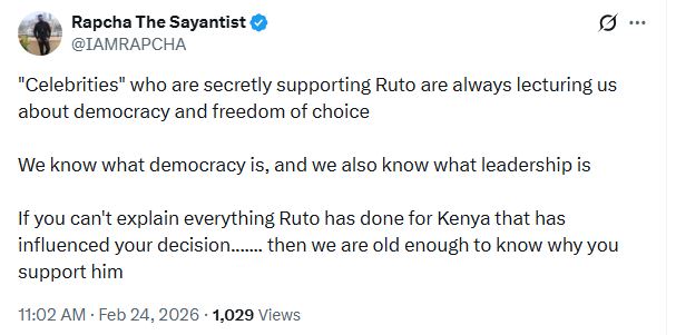 Rapcha The Sayantist’s statement. PHOTO/ @IAMRAPCHA