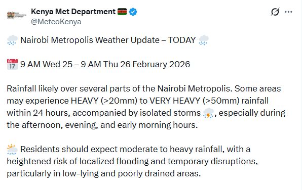 Statement by Kenya Met. PHOTO/ 
@MeteoKenya