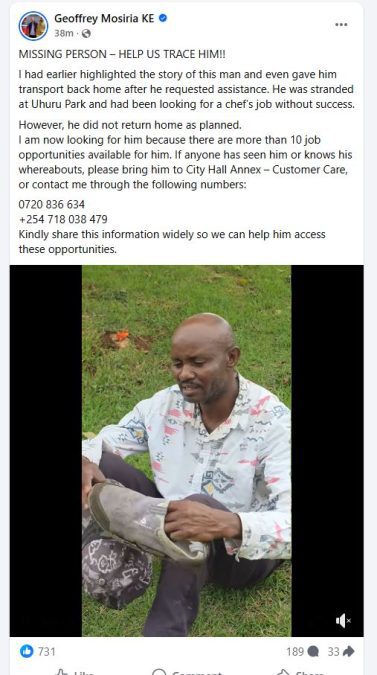 Geoffrey Mosiria’s statement. PHOTO/ https://www.facebook.com/kiongozi.mosiriake