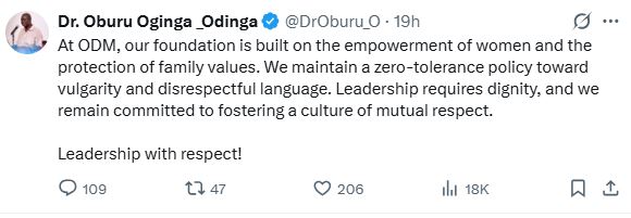 Oburu Odinga’s statement. PHOTO/ @DrOburu_O