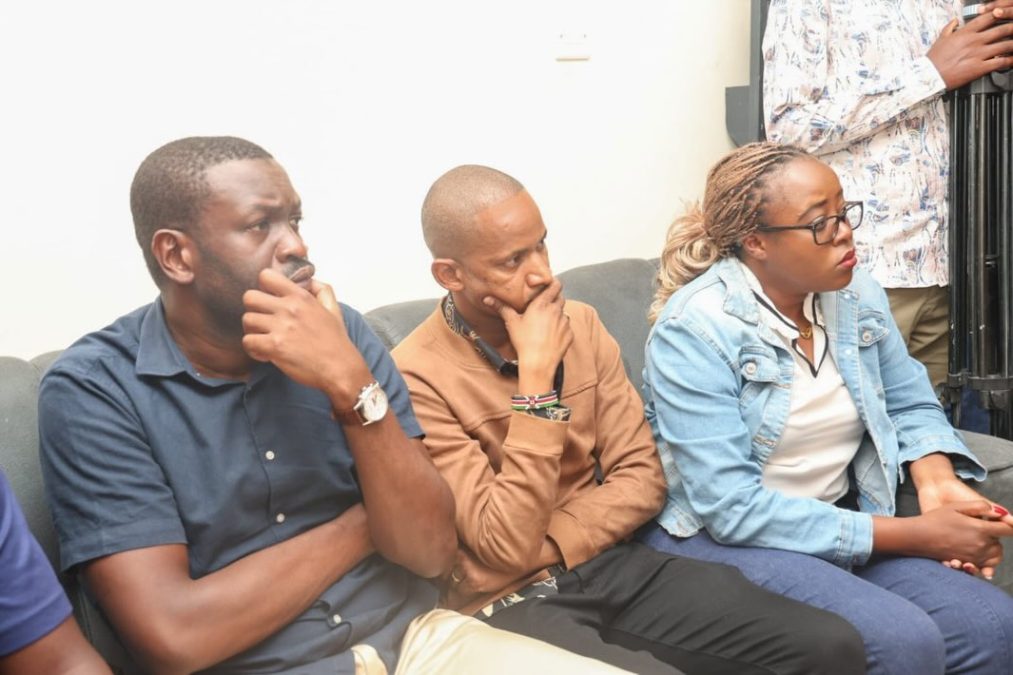 Edwin Sifuna and Babu Owino during a visit to the home of a supporter who was killed in Kitengela. PHOTO/ https://www.facebook.com/babuowinongili