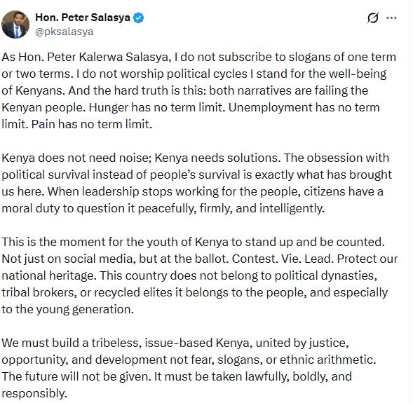 Peter Salasya’s statement. PHOTO/@pksalasya