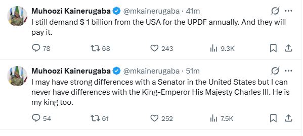 Muhoozi Kainerugaba’s post on X. PHOTO/@mkainerugaba