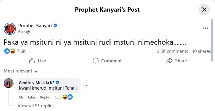 Salvation Healing Ministry Prophet Victor Kanyari’s statement on February 5, 2026. PHOTO/ A screengrab by K24 Digital of posts from https://www.facebook.com/prophetkanyari