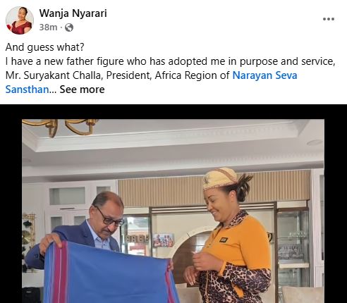 Screengrab image by K24 Digital showing Wanja Nyarari’s statement posted on her official Facebook account. PHOTO/ https://www.facebook.com/muthee.prince