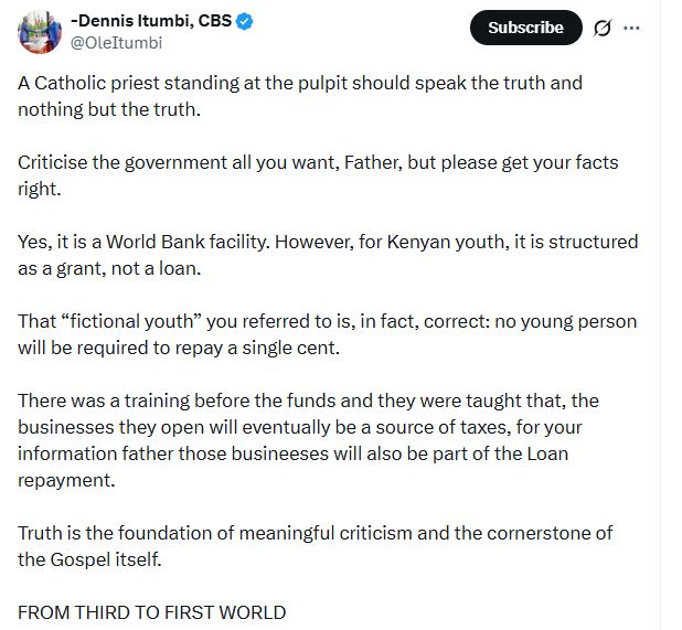 Dennis Itumbi's post on X