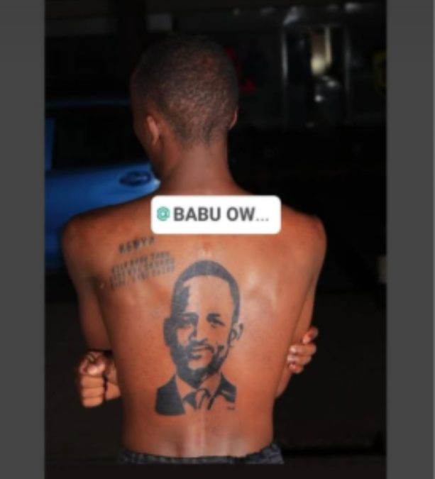 Babu Owino’s face tattooed on Gen Z’s back. PHOTO/https://www.facebook.com/babuowinongili