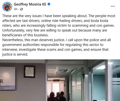 Geoffrey Mosiria’s statement. PHOTO/ https://www.facebook.com/kiongozi.mosiriake
