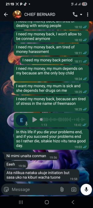 A screenshot shared by Mosiria on the incident. PHOTO/https://www.facebook.com/kiongozi.mosiriake