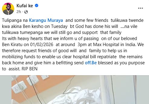 Comedian Kufai mourns Ben’s death. PHOTO/ https://www.facebook.com/profile.php?id=100088813466514
