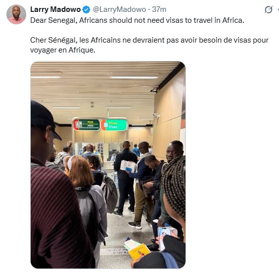 An image by K24 Digital showing Larry Madowo’s statement after encountering delays entering Senegal. PHOTO/ @LarryMadowo
