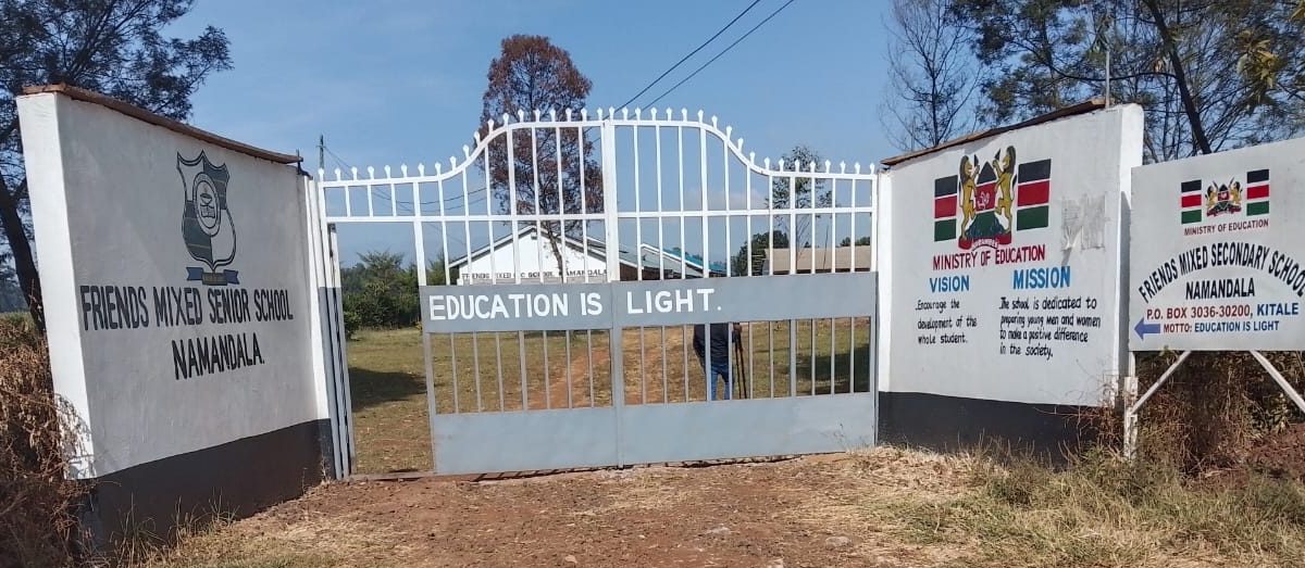 Gate of Friends Namandala Mixed Secondary school where Faith Wamboi schools. PHOTO/Emanuel Tarus