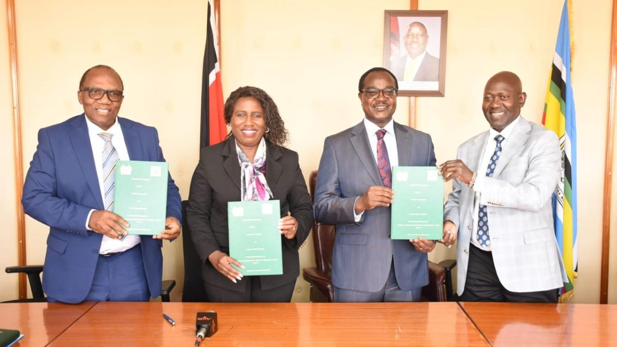 Education Cabinet Secretary Julius Ogamba with the Kaimosi Friends University management team led by Vice Chancellor Peter Mwita after signing an education investment agreement on Monday, 16 February 2026. PHOTO/Enock Amukhale