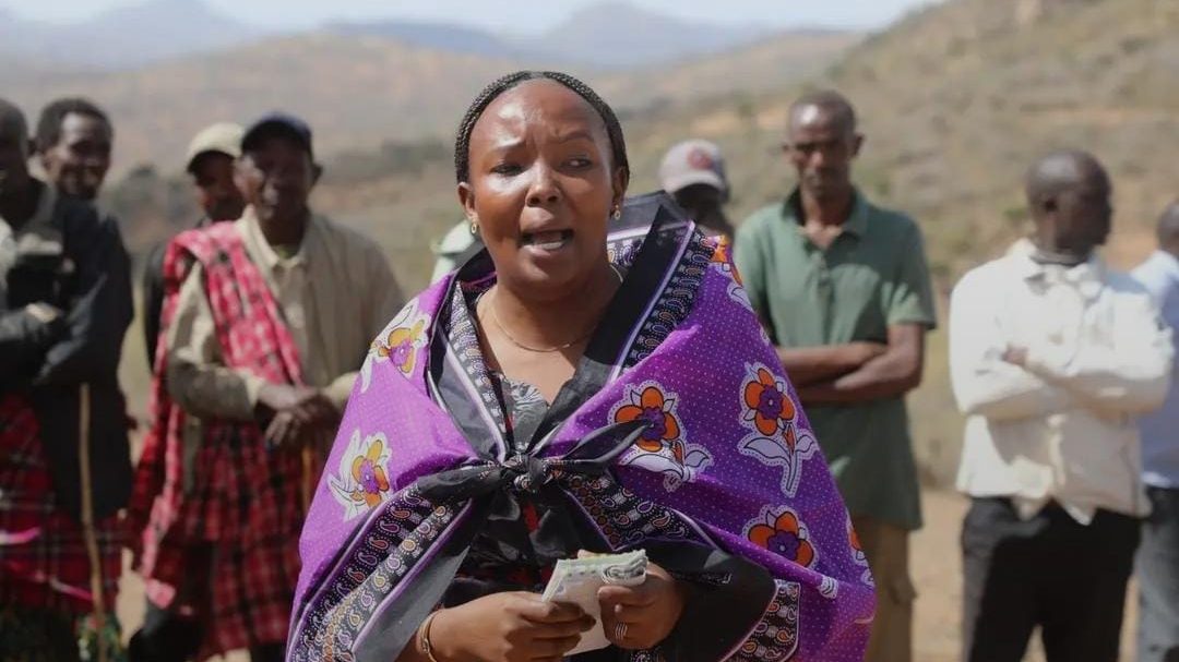 Jane Kagiri holds some notes as she speaks to Laikipia residents about rising banditry in the area, as captured by Mediamax correspondent Wanjira Wachira from Laikipia.