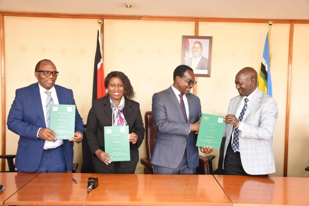 Education Cabinet Secretary Julius Ogamba with the Kaimosi Friends University management team led by Vice Chancellor Peter Mwita after signing an education investment agreement on Monday, 16 February 2026. PHOTO/Enock Amukhale