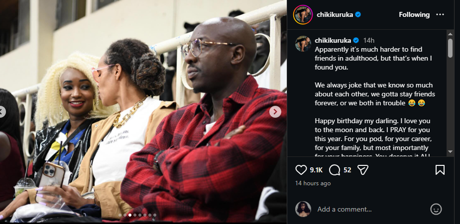 A post shared by Chiki Kuruka on Instagram. PHOTO/Screengrab by K24 Digital