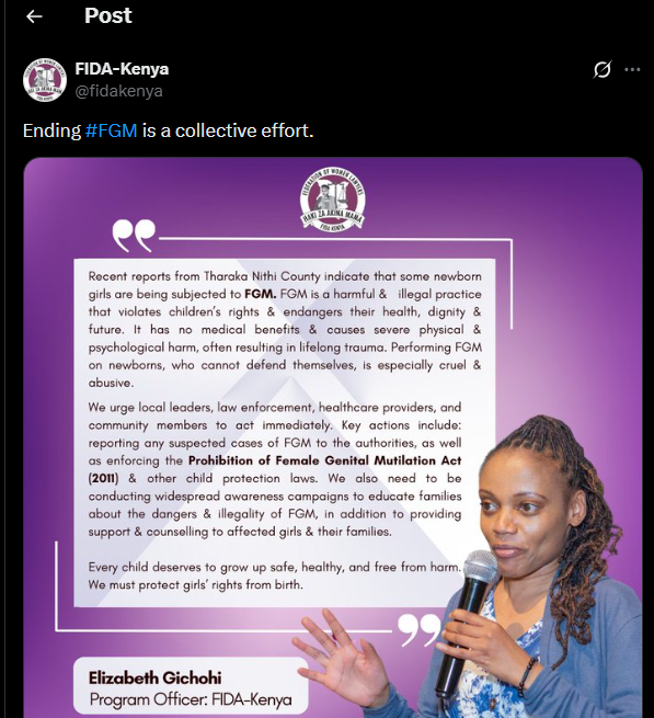 A post shared by FIDA-Kenya on X. PHOTO/Screengrab by K24 Digital