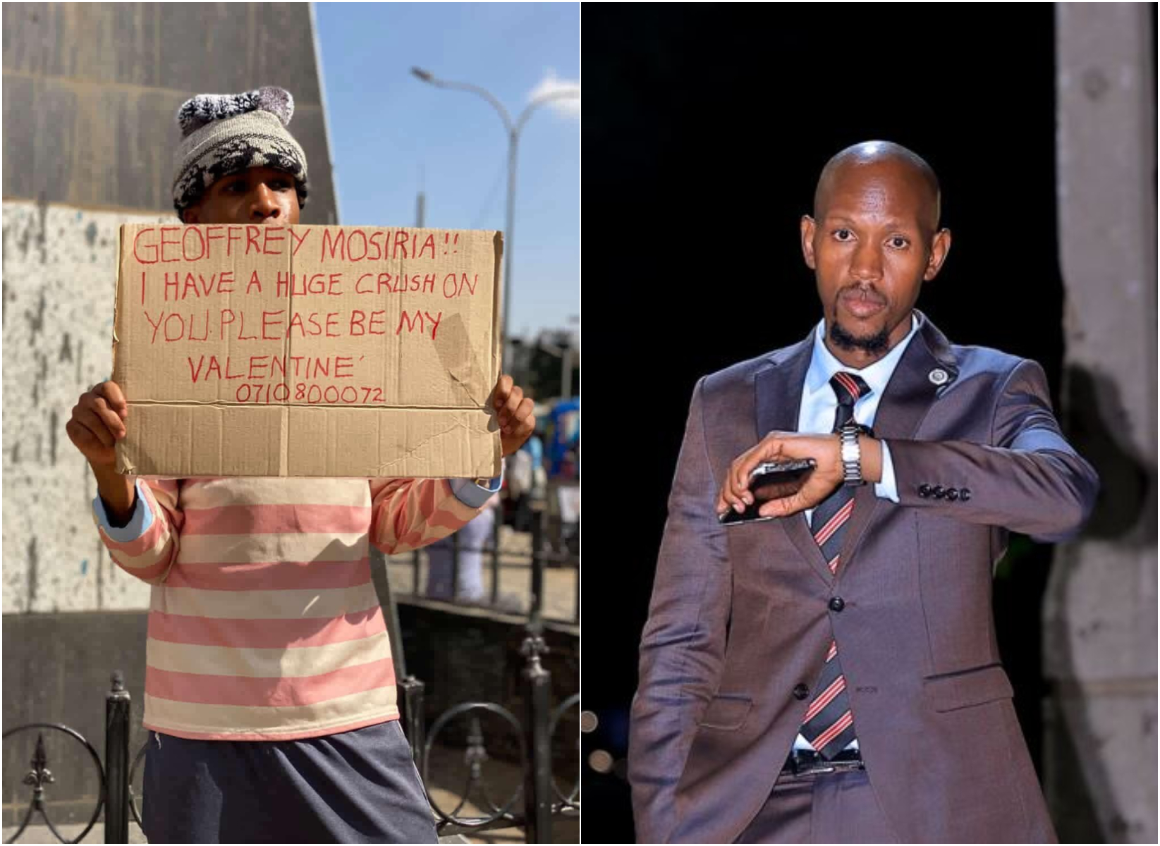 ‘Please be my Valentine’ – Man holds placard in Nairobi begging Mosiria