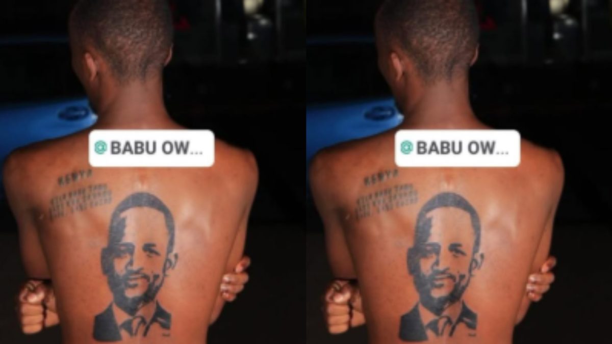 Babu Owino’s Gen Z supporter goes all out, tattoos MP’s face on his back