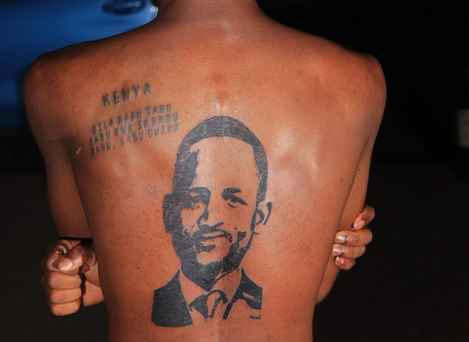 Marcelo Bahati reveals he spent Ksh30k tattooing Babu Owino’s face on his back