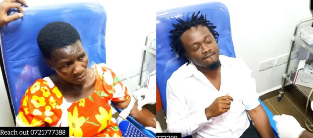 Bahati and the woman claiming to be his mum taking a DNA test. PHOTOS/Screengrabs by K24 Digital of YouTube video by @VickieVickinah.