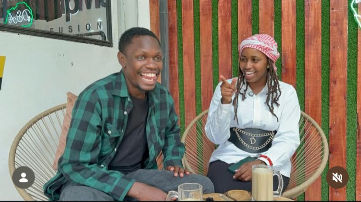 2Mbili holds a conversation with Nimoo, the lady who was picked by the Russian guy from church. PHOTO/Screengrab by K24 Digital of Instagram video by @2mbili.