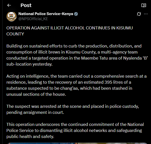 A post shared by the NPS on X. PHOTO/Screengrab by K24 Digital